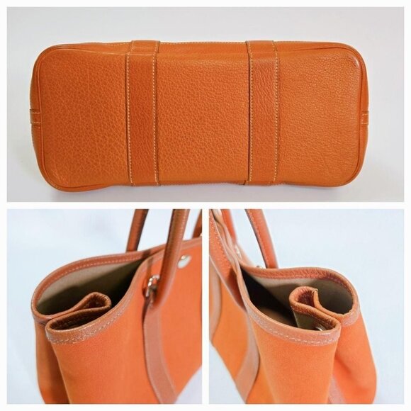 Hermes Garden Party TPM Buffalo Toile Orange Leather Tote Bag Shoulder Handbag - Picture 7 of 11